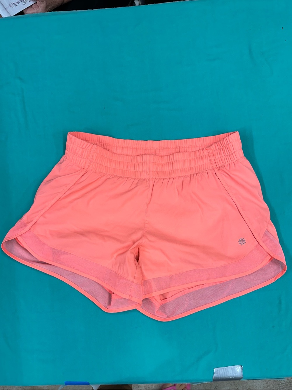 Athleta mesh run racer shorts Coral Pink Running shorts